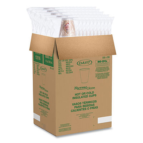 Dart Cafe G Foam Hot/Cold Cups, 12 oz, Brown/Red/White, 1,000/Carton (12X16G)