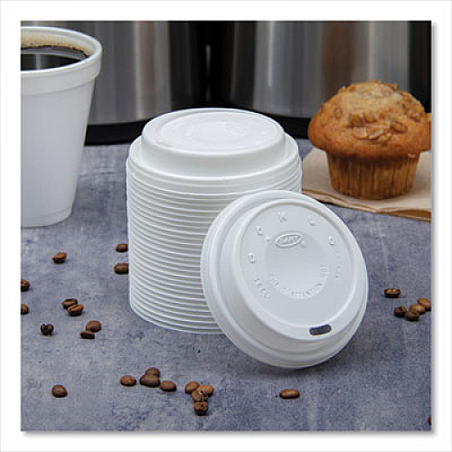 SOLO Cappuccino Dome Sipper Lids, Fits 12 oz to 24 oz Hot Cups, Plastic, White, 1,000/Carton (16EL)
