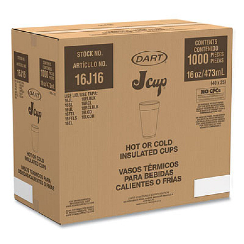 Dart Coca-Cola Foam Cups, 16 oz, White/Red, 25/Bag, 40 Bags/Carton (16J16C)