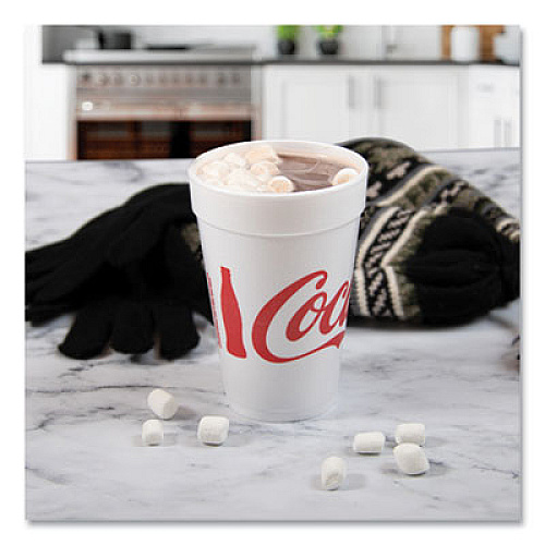 Dart Coca-Cola Foam Cups, 16 oz, White/Red, 25/Bag, 40 Bags/Carton (16J16C)