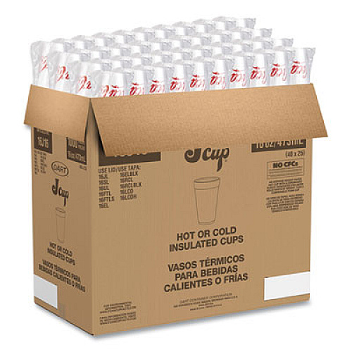 Dart Coca-Cola Foam Cups, 16 oz, White/Red, 25/Bag, 40 Bags/Carton (16J16C)