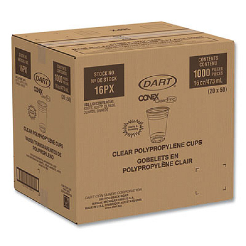 Dart Conex ClearPro Plastic Cold Cups, 16 oz, Clear, 50/Pack, 20 Packs/Carton (16PX)