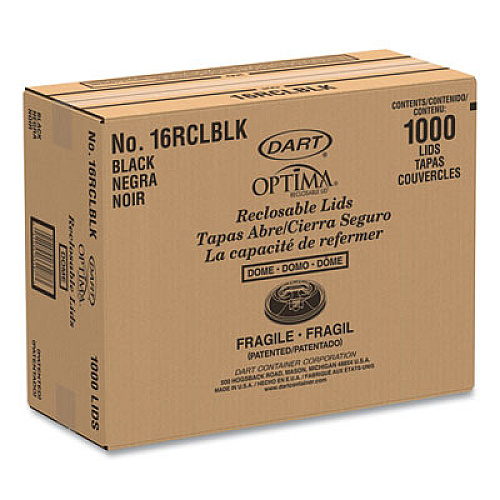 Dart Optima Reclosable Lid, Fits 12 oz to 24 oz Hot Cups, Plastic, Black, 100/Pack, 10 Packs/Carton (16RCLBLK)