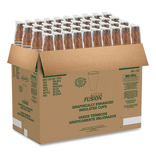 Dart Fusion Escape Foam Hot/Cold Cups, 16 oz, Brown/Black, 1,000/Carton (16U16ESC)
