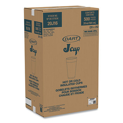 Dart Coca-Cola Foam Cups, 20 oz, White/Red, 25/Bag, 20 Bags/Carton (20J16C)
