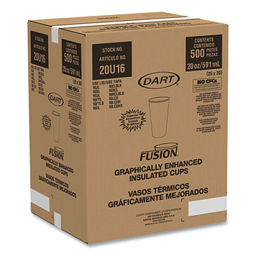 Dart Fusion Escape Foam Hot/Cold Cups, 20 oz, Brown/Black, 500/Carton (20U16ESC)