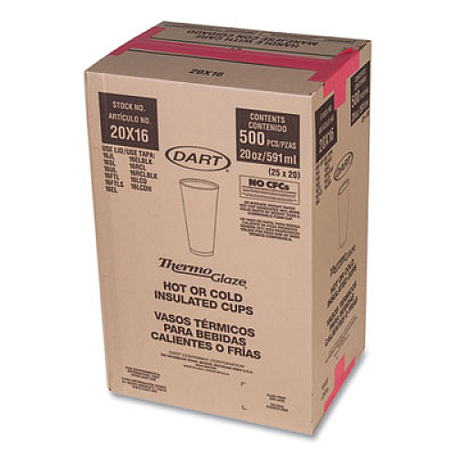 Dart Cafe G Foam Hot/Cold Cups, 20 oz, Brown/Red/White, 20/Pack (20X16GPK)