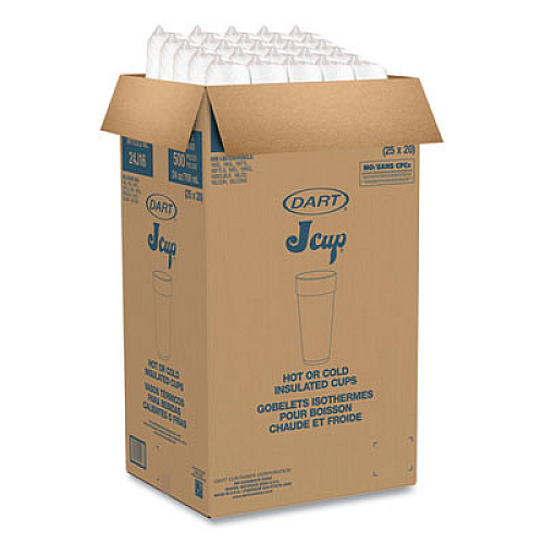 Dart Foam Drink Cups, Hot/Cold, 24 oz, White, 25/Bag, 20 Bags/Carton (24J16)
