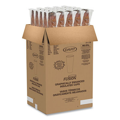 Dart Fusion Escape Foam Hot/Cold Cups, 24 oz, Brown/Black, 500/Carton (24U16ESC)