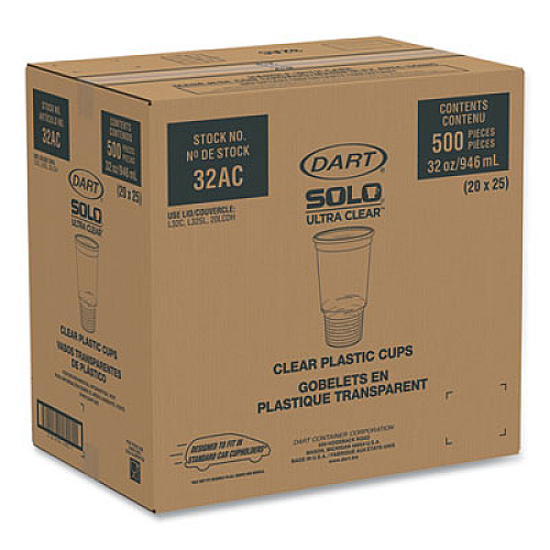 Dart Ultra Clear Pedestal PET Cups, 32 oz, Plastic, Clear, 25/Bag, 20 Bags/Carton (32AC)