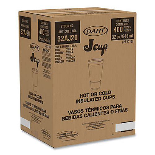 Dart Horizon Hot/Cold Foam Drinking Cups, 32 oz, White/Teal, 16/Bag, 25 Bags/Carton (32AJ20H)