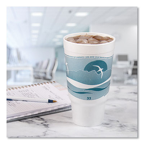 Dart Horizon Hot/Cold Foam Drinking Cups, 32 oz, White/Teal, 16/Bag, 25 Bags/Carton (32AJ20H)