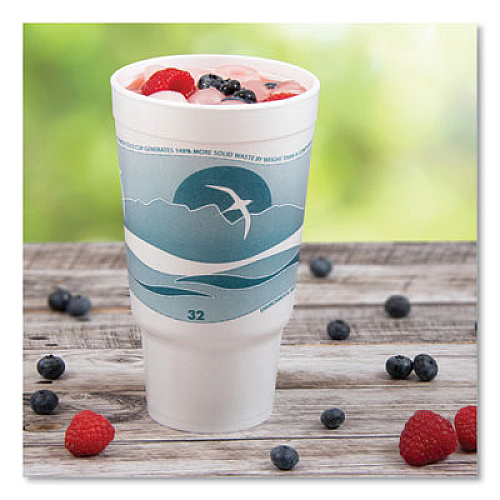 Dart Horizon Hot/Cold Foam Drinking Cups, 32 oz, White/Teal, 16/Bag, 25 Bags/Carton (32AJ20H)