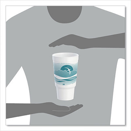 Dart Horizon Hot/Cold Foam Drinking Cups, 32 oz, White/Teal, 16/Bag, 25 Bags/Carton (32AJ20H)