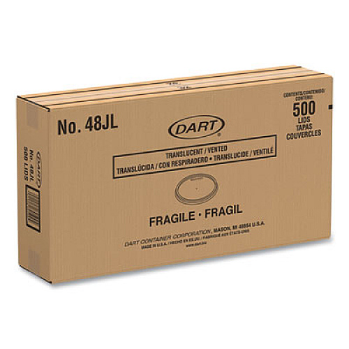 Dart Plastic Lids for Foam Containers, Flat, Vented, Fits 24 oz to 32 oz, Translucent, 100/Pack, 5 Packs/Carton (48JL)