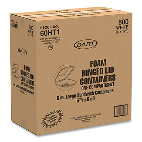 Dart Foam Hinged Lid Containers, 6 x 5.78 x 3, White, 500/Carton (60HT1)