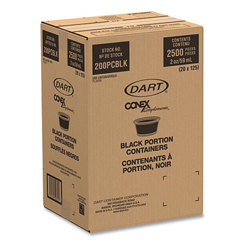 Dart Conex Complements Portion/Medicine Cups, 2 oz, Plastic, Black, 125/Bag, 20 Bags/Carton (200PCBLK)