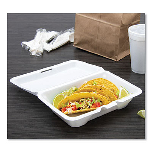 Dart Foam Hinged Lid Containers, 6.4 x 9.3 x 2.9, White, 100/Pack, 2 Packs/Carton (205HT1)