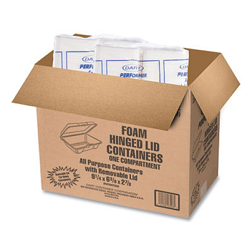 Dart Foam Hinged Lid Containers, 6.4 x 9.3 x 2.9, White, 100/Pack, 2 Packs/Carton (205HT1)