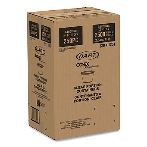 Dart Conex Complements Portion/Medicine Cups, 2.5 oz, Plastic, Clear, 125/Bag, 20 Bags/Carton (250PC)