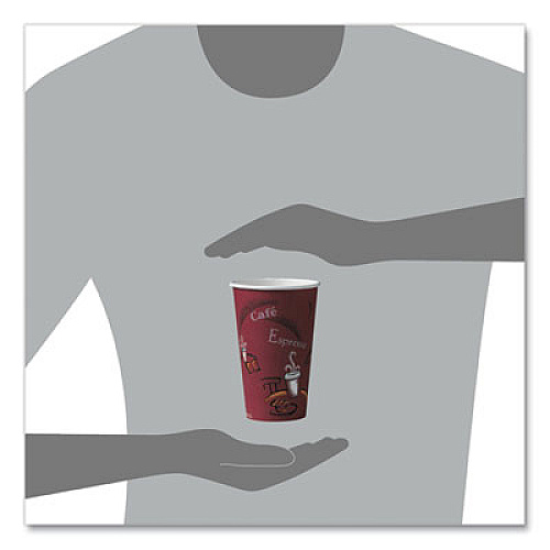 SOLO Paper Hot Drink Cups in Bistro Design, 16 oz, Maroon, 50/Pack (316SIPK)