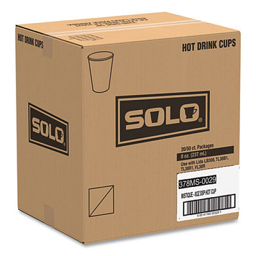 SOLO Mistique Polycoated Hot Paper Cups, 8 oz, Brown, 50/Sleeve, 20 Sleeves/Carton (378MS)