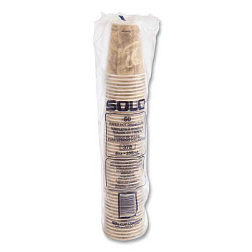 SOLO Mistique Polycoated Hot Paper Cups, 8 oz, Brown, 50/Sleeve, 20 Sleeves/Carton (378MS)