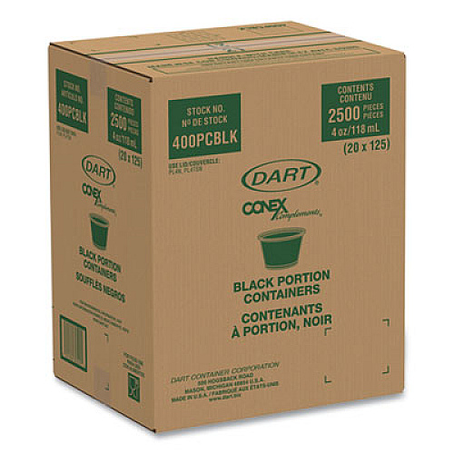 Dart Conex Complements Portion/Medicine Cups, 4 oz, Plastic, Black, 125/Bag, 20 Bags/Carton (400PCBLK)