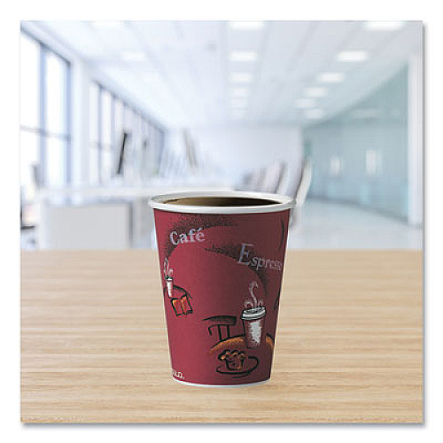 SOLO Paper Hot Drink Cups in Bistro Design, 12 oz, Maroon, 50/Pack (412SINPK)