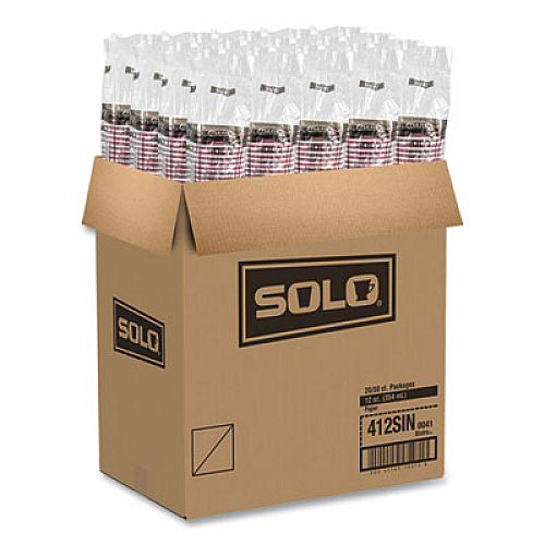 SOLO Paper Hot Drink Cups in Bistro Design, 12 oz, Maroon, 50/Pack (412SINPK)