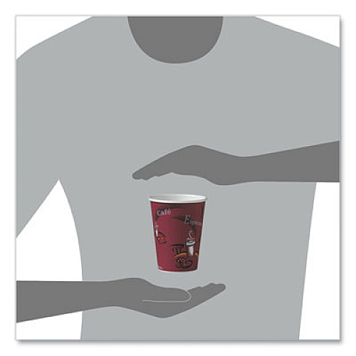 SOLO Paper Hot Drink Cups in Bistro Design, 12 oz, Maroon, 50/Pack (412SINPK)