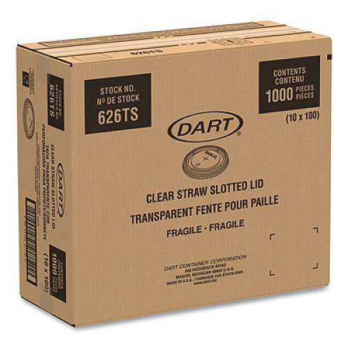 SOLO PETE Flat Straw-Slot Cold Cup Lids, Fits 16 oz to 24 oz Cold Cups, Plastic, Clear, 100/Pack, 10 Packs/Carton (626TSCT)