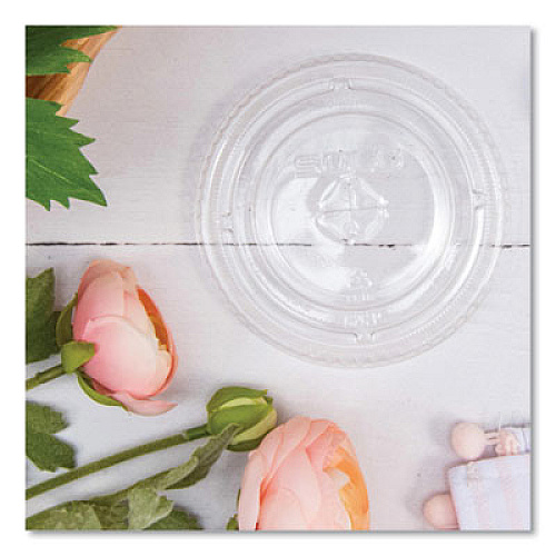 SOLO PETE Flat Straw-Slot Cold Cup Lids, Fits 16 oz to 24 oz Cold Cups, Plastic, Clear, 100/Pack, 10 Packs/Carton (626TSCT)