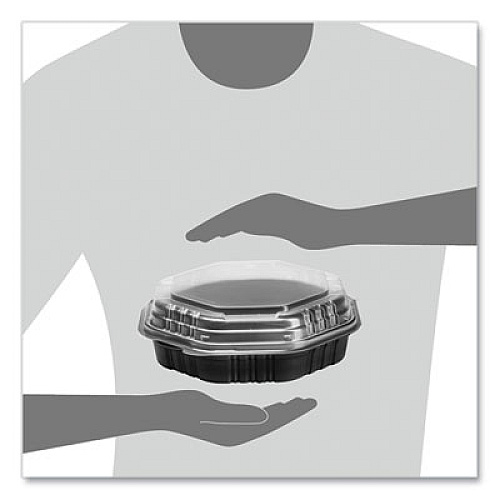 SOLO OctaView Hinged-Lid Hot Food Containers, 31 oz, 9.55 x 9.1 x 3, Black/Clear, Plastic, 100/Carton (809011PP94)