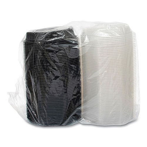 SOLO OctaView Hinged-Lid Hot Food Containers, 31 oz, 9.55 x 9.1 x 3, Black/Clear, Plastic, 100/Carton (809011PP94)