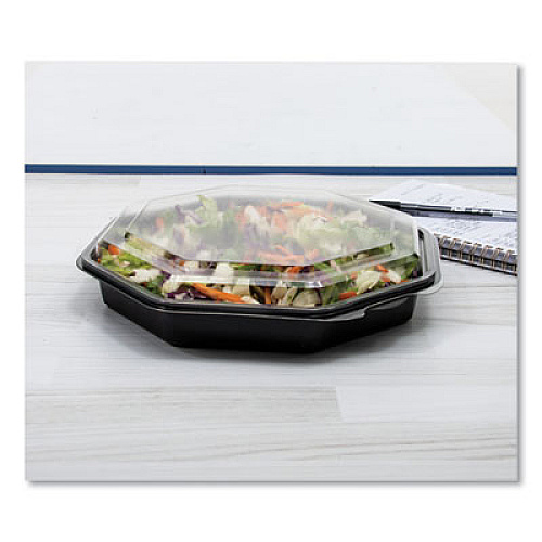 SOLO OctaView Hinged-Lid Cold Food Containers, 9.2 x 9.6 x 2, Black/Clear, Plastic, 100/Carton (864057AP94)