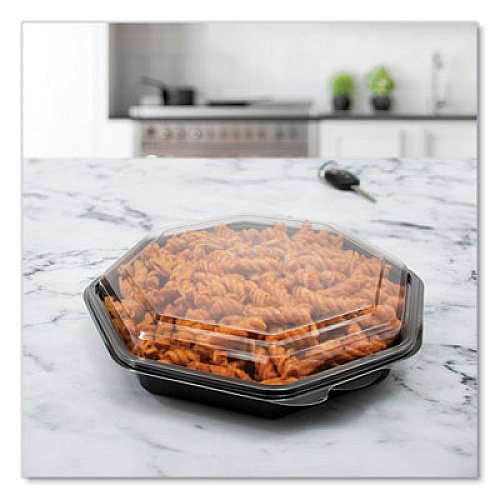 SOLO OctaView Hinged-Lid Cold Food Containers, 9.2 x 9.6 x 2, Black/Clear, Plastic, 100/Carton (864057AP94)