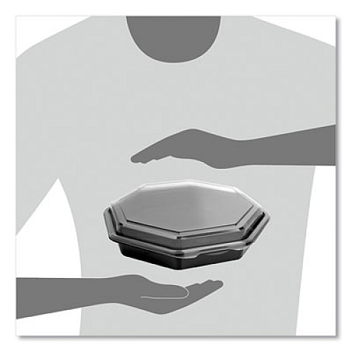 SOLO OctaView Hinged-Lid Cold Food Containers, 9.2 x 9.6 x 2, Black/Clear, Plastic, 100/Carton (864057AP94)