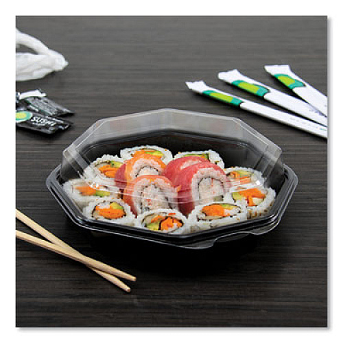 SOLO OctaView Hinged-Lid Cold Food Containers, 28 oz, 7.94 x 7.5 x 3.2, Black/Clear, Plastic, 100/Carton (865612PS94)