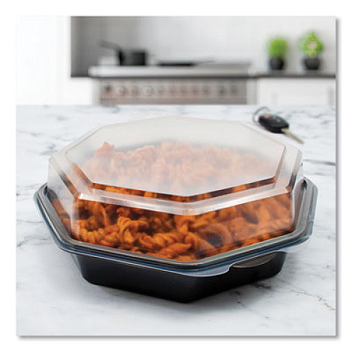 SOLO OctaView Hinged-Lid Cold Food Containers, 28 oz, 7.94 x 7.5 x 3.2, Black/Clear, Plastic, 100/Carton (865612PS94)