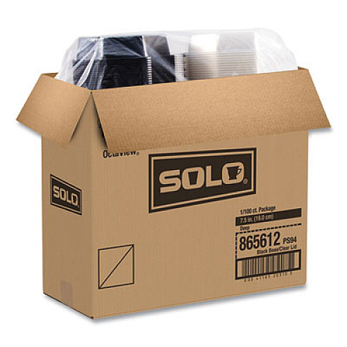 SOLO OctaView Hinged-Lid Cold Food Containers, 28 oz, 7.94 x 7.5 x 3.2, Black/Clear, Plastic, 100/Carton (865612PS94)