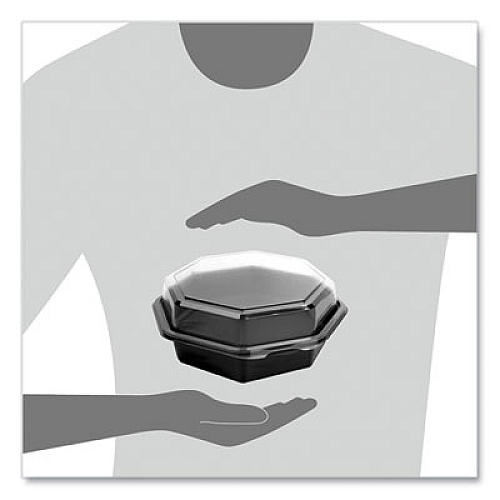 SOLO OctaView Hinged-Lid Cold Food Containers, 28 oz, 7.94 x 7.5 x 3.2, Black/Clear, Plastic, 100/Carton (865612PS94)