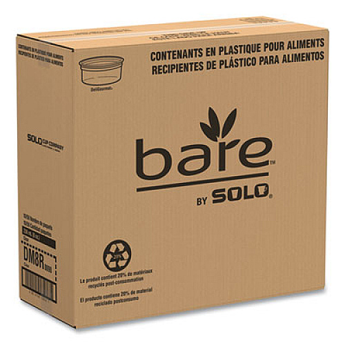 SOLO Bare Eco-Forward RPET Deli Containers, ProPlanet Seal, 8 oz, 4.6" Diameter x 1.8" h, Clear, Plastic, 500/Carton (DM8R)