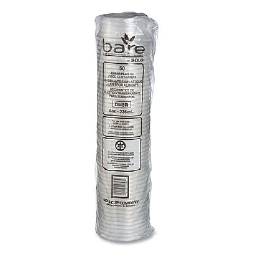 SOLO Bare Eco-Forward RPET Deli Containers, ProPlanet Seal, 8 oz, 4.6" Diameter x 1.8" h, Clear, Plastic, 500/Carton (DM8R)