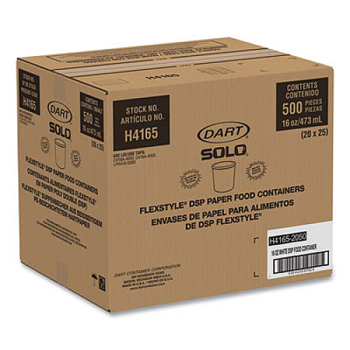 SOLO Flexstyle Double Poly Paper Containers, 16 oz, White, Paper, 25/Pack, 20 Packs/Carton (H4165U)
