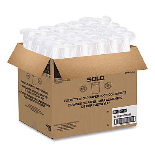 SOLO Flexstyle Double Poly Paper Containers, 16 oz, White, Paper, 25/Pack, 20 Packs/Carton (H4165U)