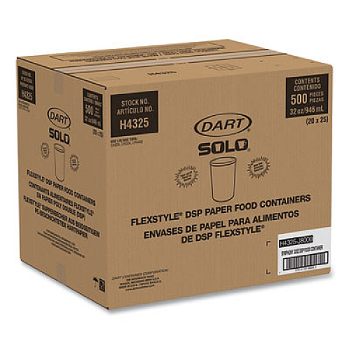 SOLO Flexstyle Double Poly Paper Containers, 32 oz, Symphony Design, Paper, 25/Pack, 20 Packs/Carton (H4325SYM)