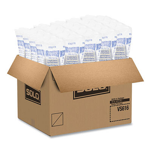 SOLO Double Poly Paper Food Container, Squat, 16 oz, White, 25/Pack, 20 Packs/Carton (VS616)