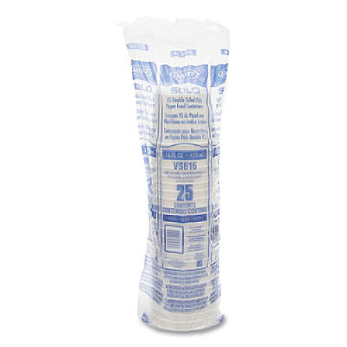 SOLO Double Poly Paper Food Container, Squat, 16 oz, White, 25/Pack, 20 Packs/Carton (VS616)
