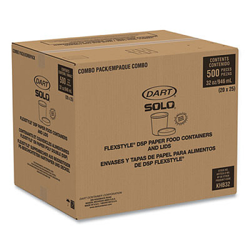 SOLO Flexstyle Double Poly Food Combo Packs, 32 oz, Symphony, Paper, 25 Cups and 25 Lids/Pack, 10 Packs/Carton (KHB32ASYM)